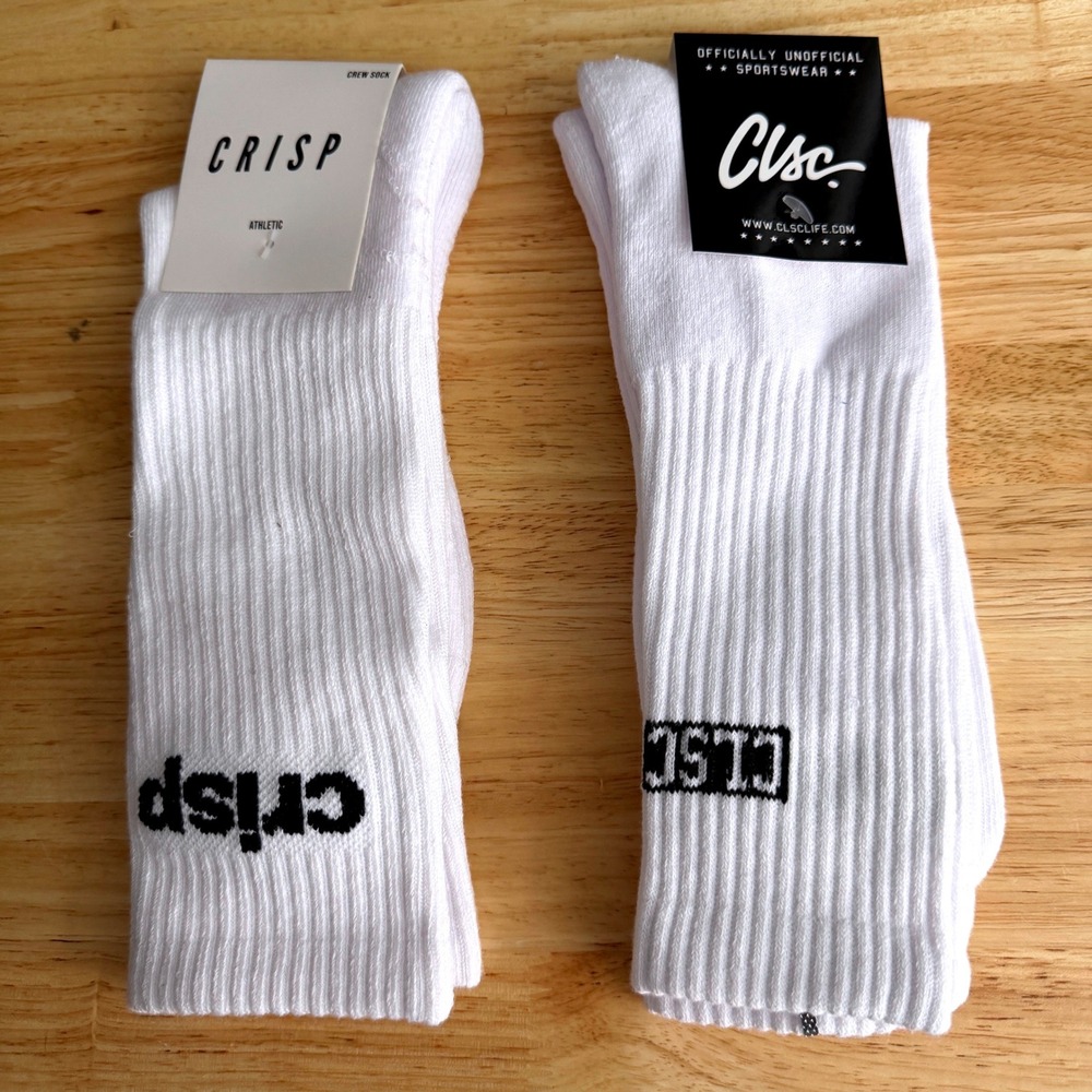 Crisp CLSC Crew Socks Cotton Blend OSFA White Streetwear Athletic 2 Pairs